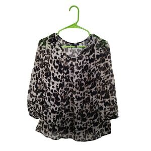 Talbots Silk Animal Print Blouse Womens 12 Leopard Scoop Neck 3/4 Sleeve Top